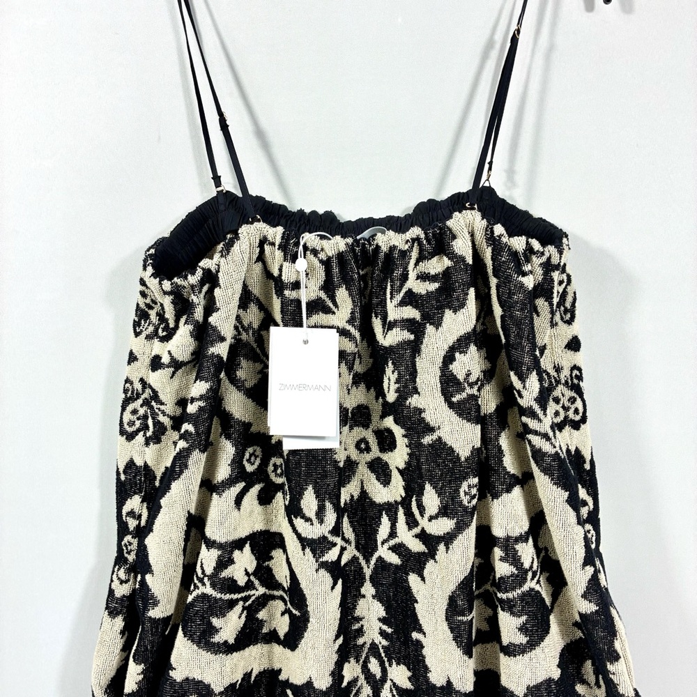 Zimmermann Rhiannon Fringed Terry Cloth Mini Dress Black Cream US 10 AU 3 NWT - Picture 14 of 17